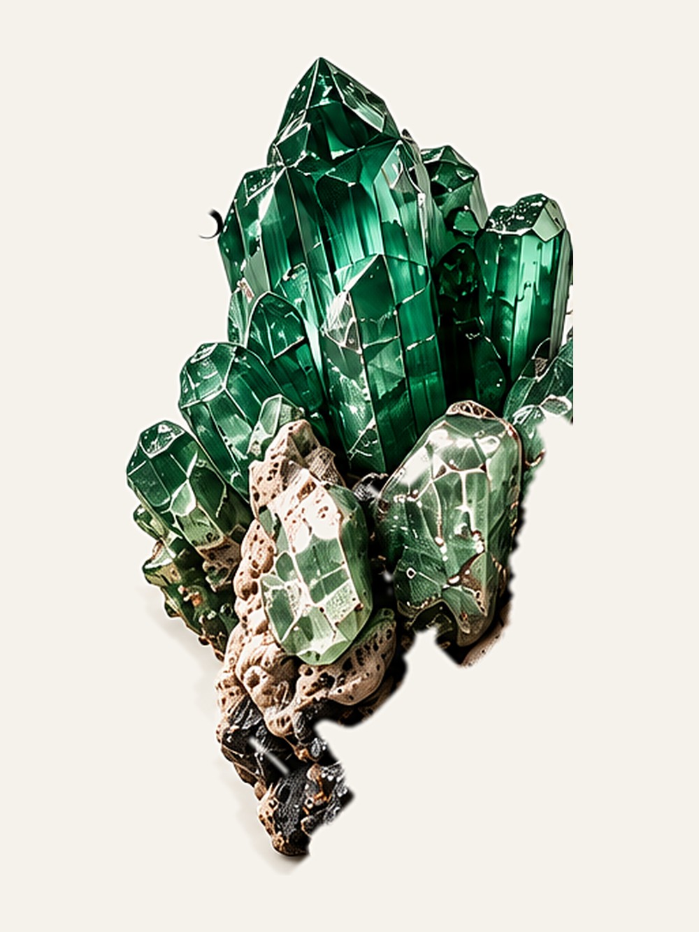 A group of green crystals on matrix