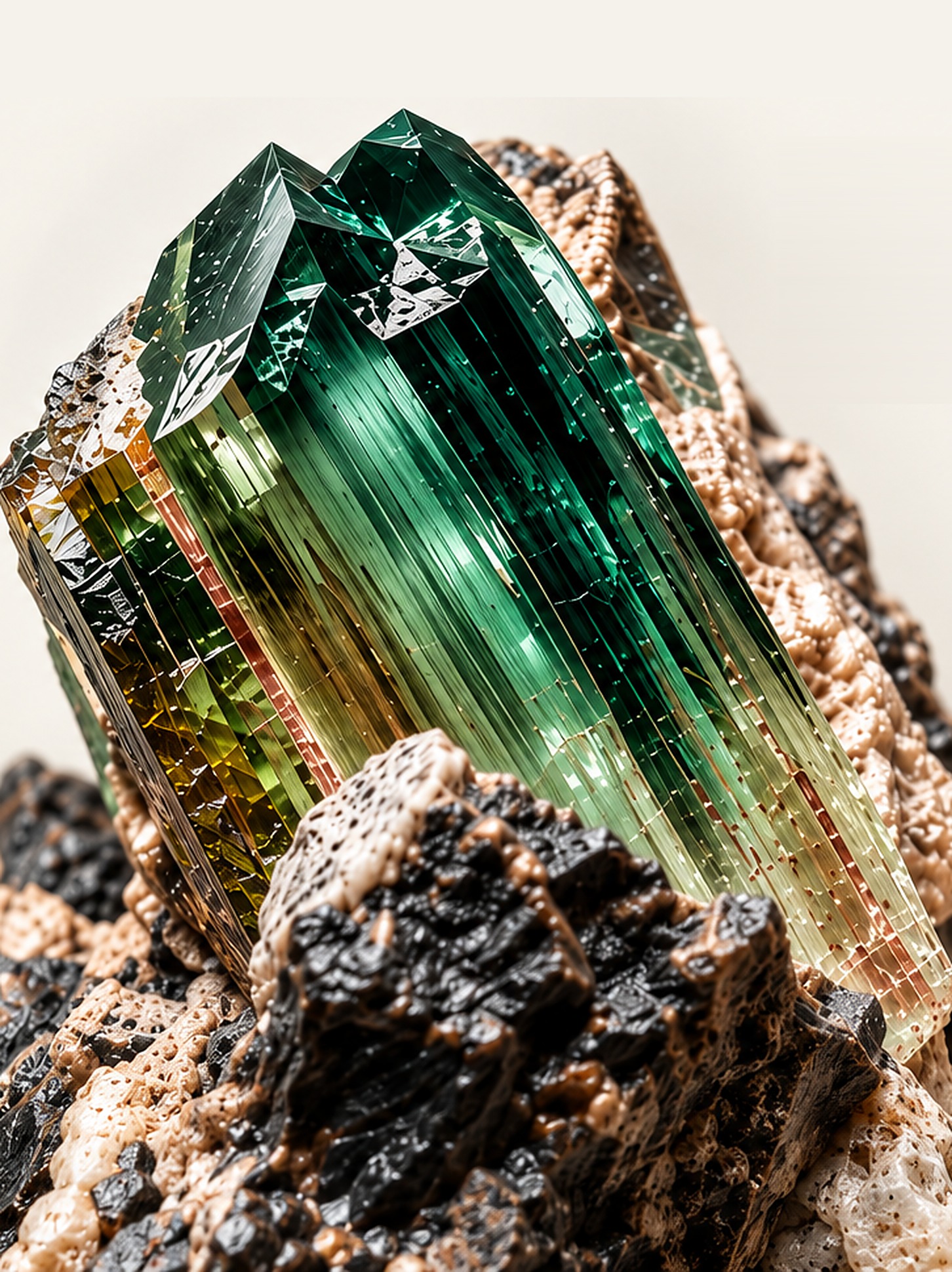 A green tourmaline crystal on matrix