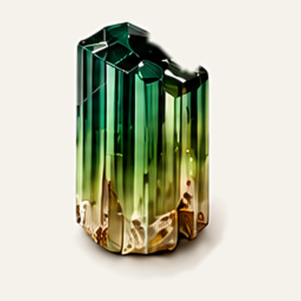 A bicoloured green tourmaline crystal