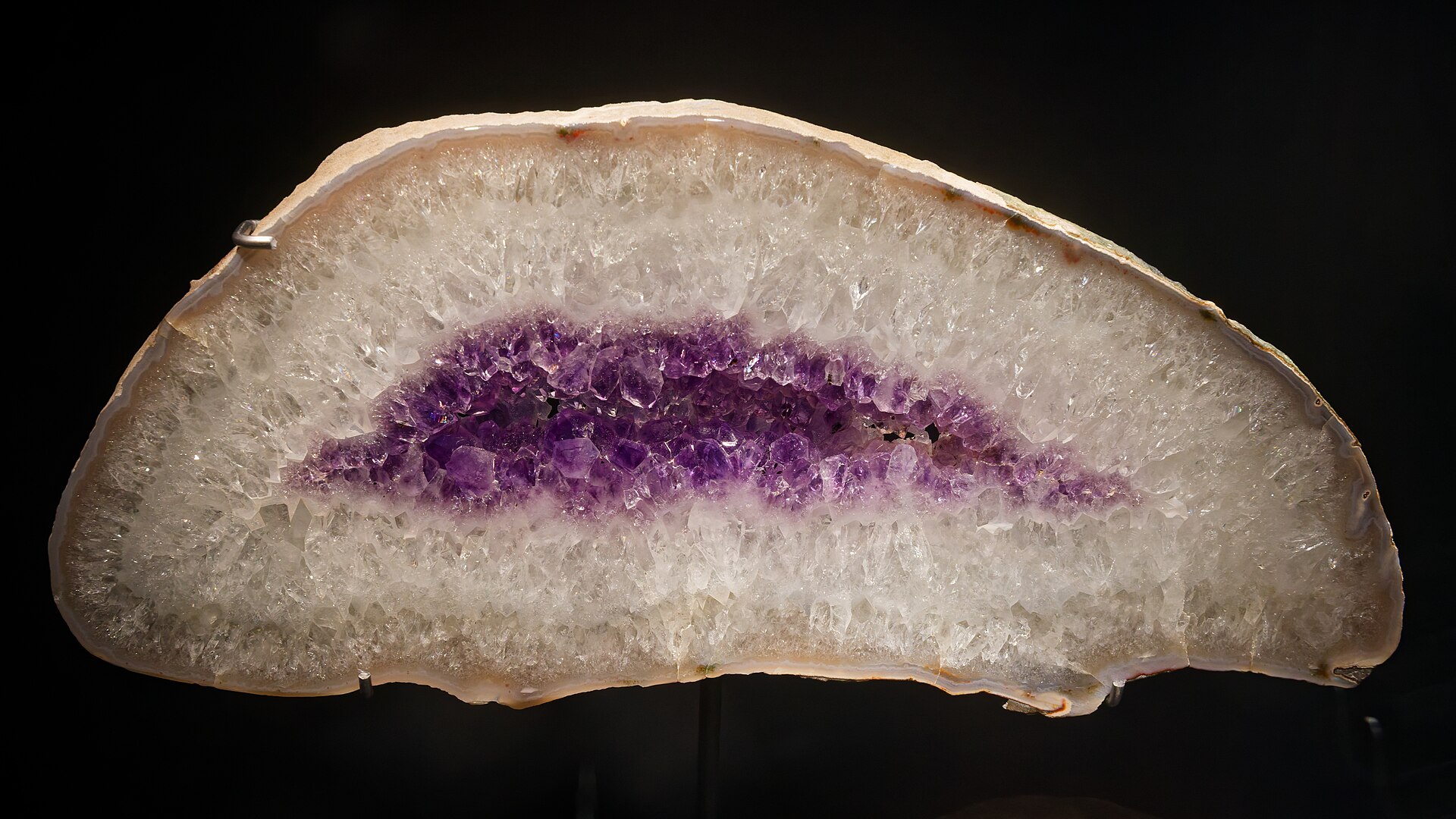 Amethyst mineral specimen — Rock crystal and amethyst, likely from Rio Grande do Sul, Brazil. Exhibition “Stones and Reveries: T