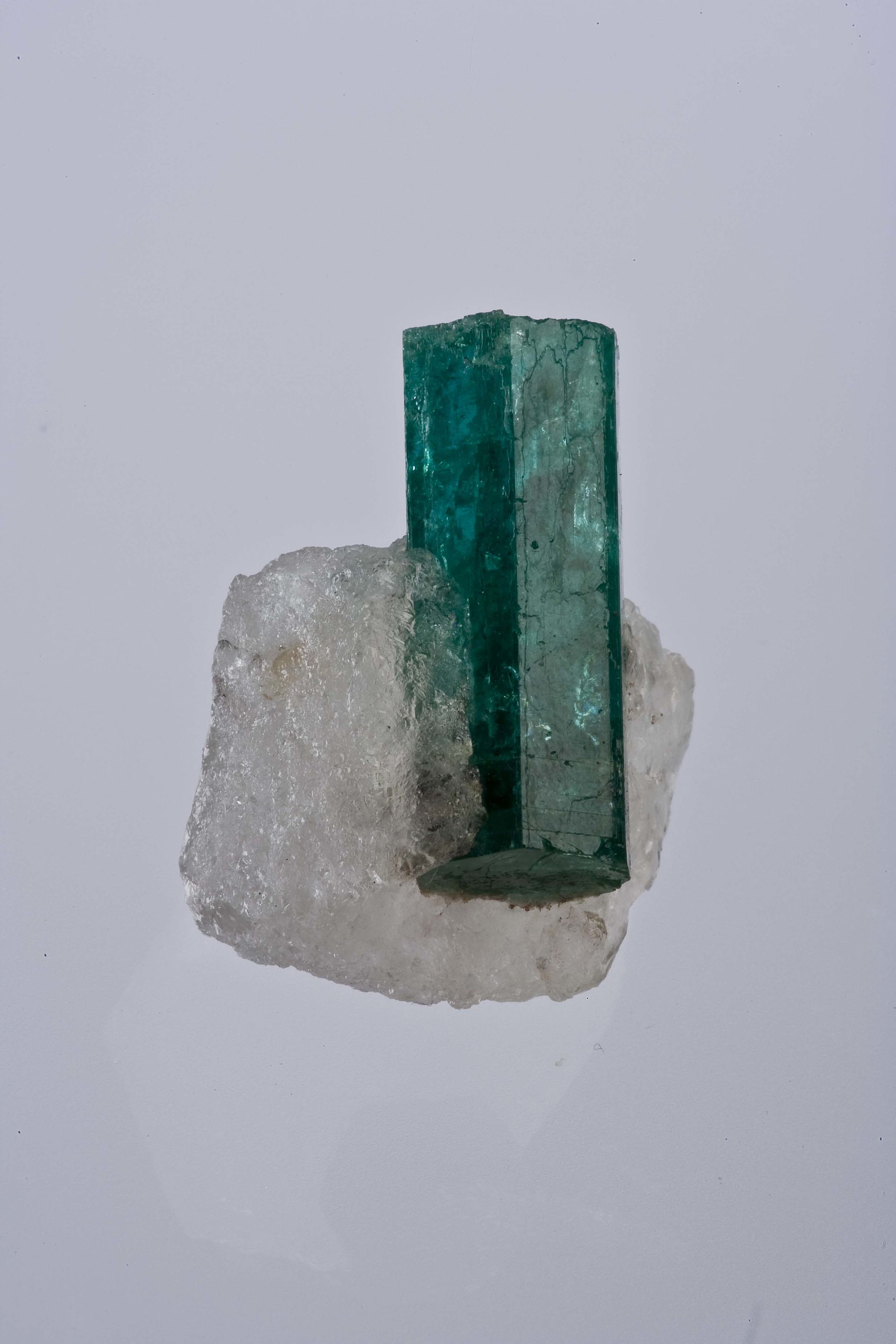 Emerald crystal mineral specimen — Beryl, Quartz Locality: Kagem Emerald Mine, Kafubu Emerald District, Ndola, Copperbelt Province, Zam