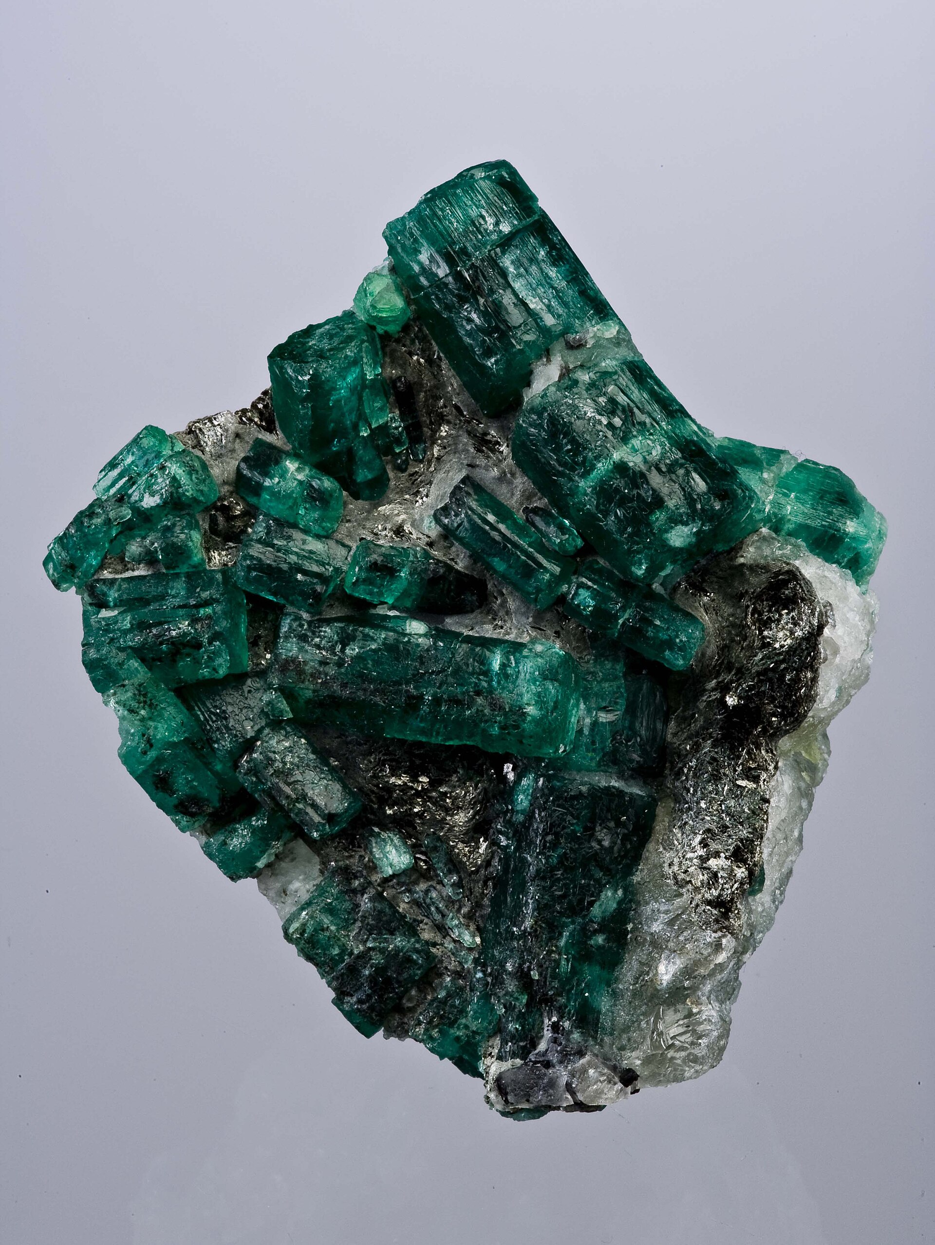 Emerald crystal mineral specimen — Beryl, Quartz Locality: Kagem Emerald Mine, Kafubu Emerald District, Ndola, Copperbelt Province, Zam