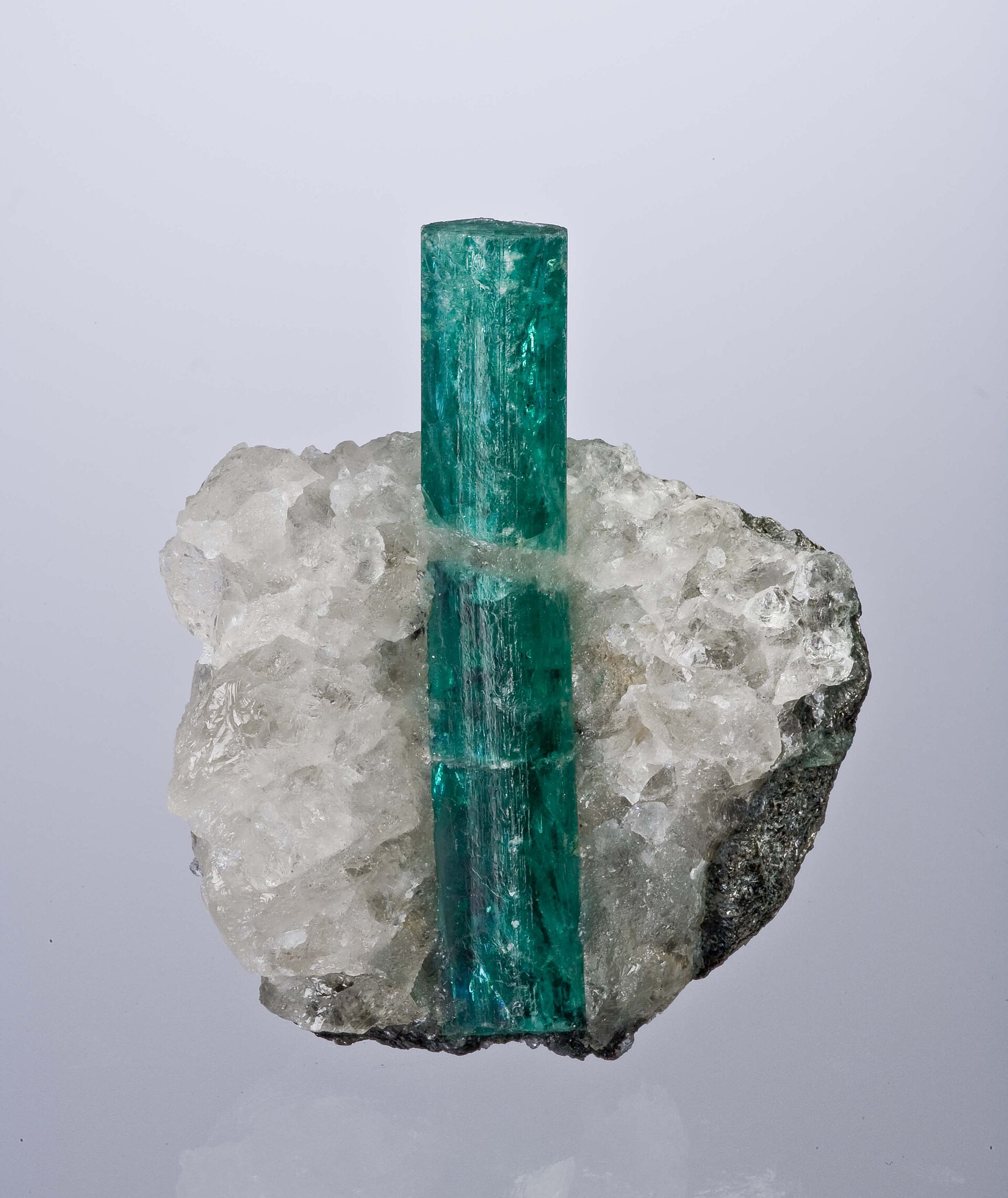 Emerald crystal mineral specimen — Beryl, Quartz Locality: Kagem Emerald Mine, Kafubu Emerald District, Ndola, Copperbelt Province, Zam