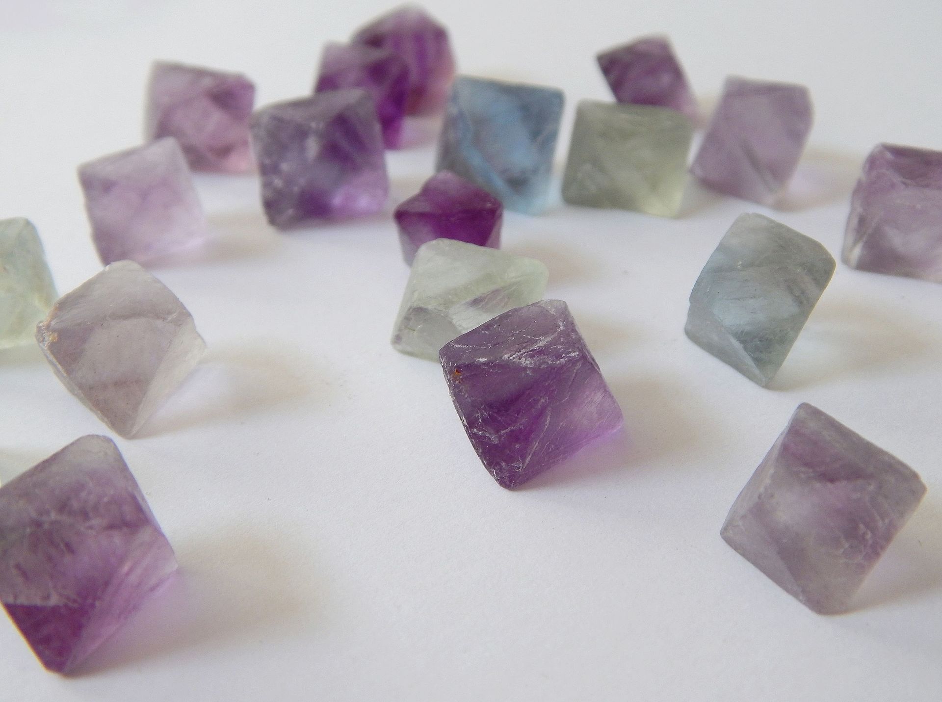 Fluorite mineral specimen — An assortment of small fluorite octahedron crystals. Original photograph by Amy M Lavine for Sketch 