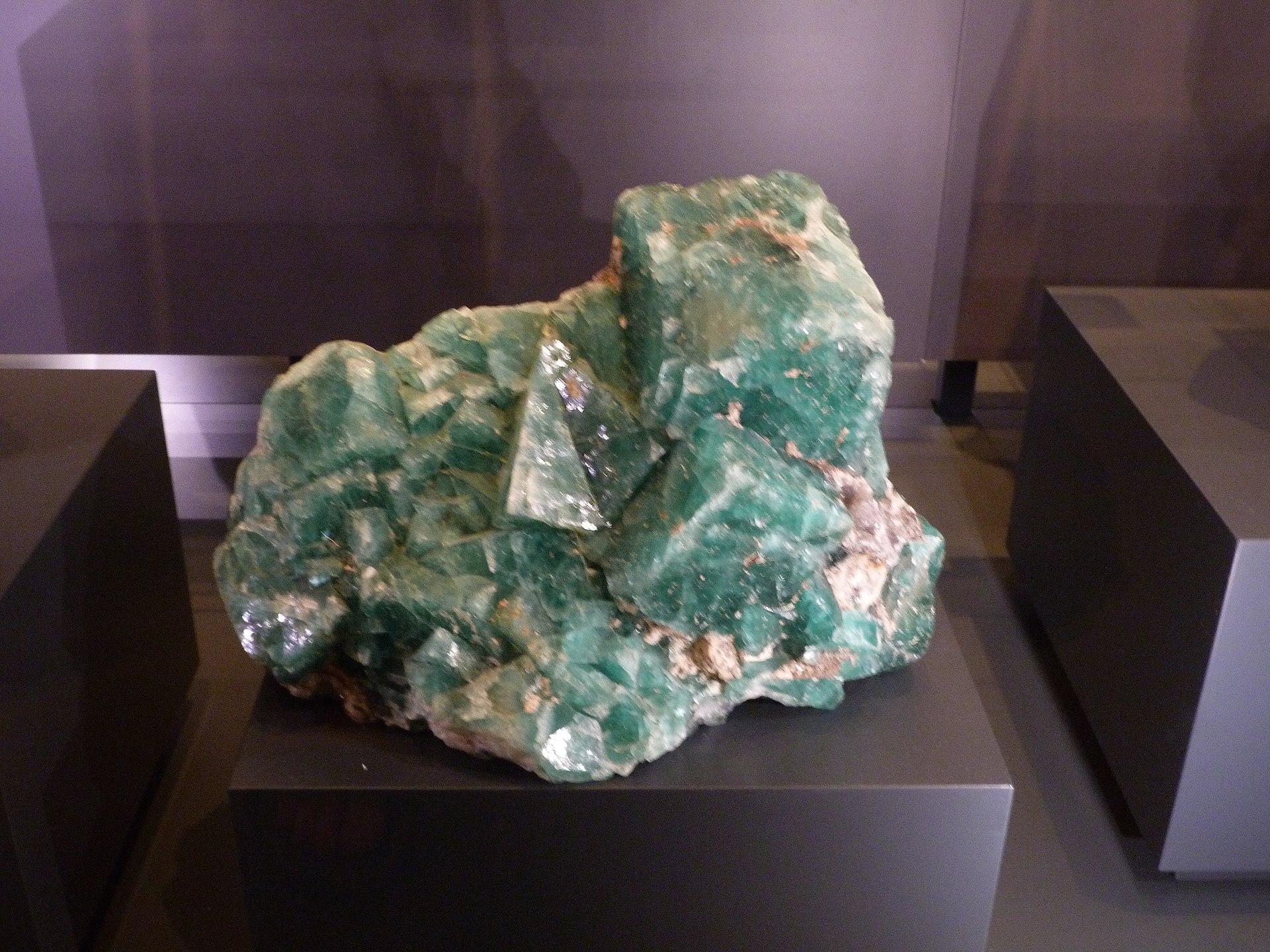 Fluorite mineral specimen — Fluorite crystal step from Namibia, Africa. Exhibited at the Royal Ontario Museum Object-No.: ROMESM