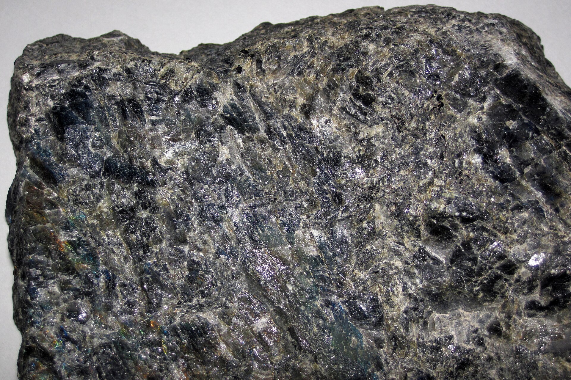 Labradorite mineral specimen — Anorthosite from the Precambrian of Finland. Anorthosite is a coarsely-crystalline, intrusive igneou