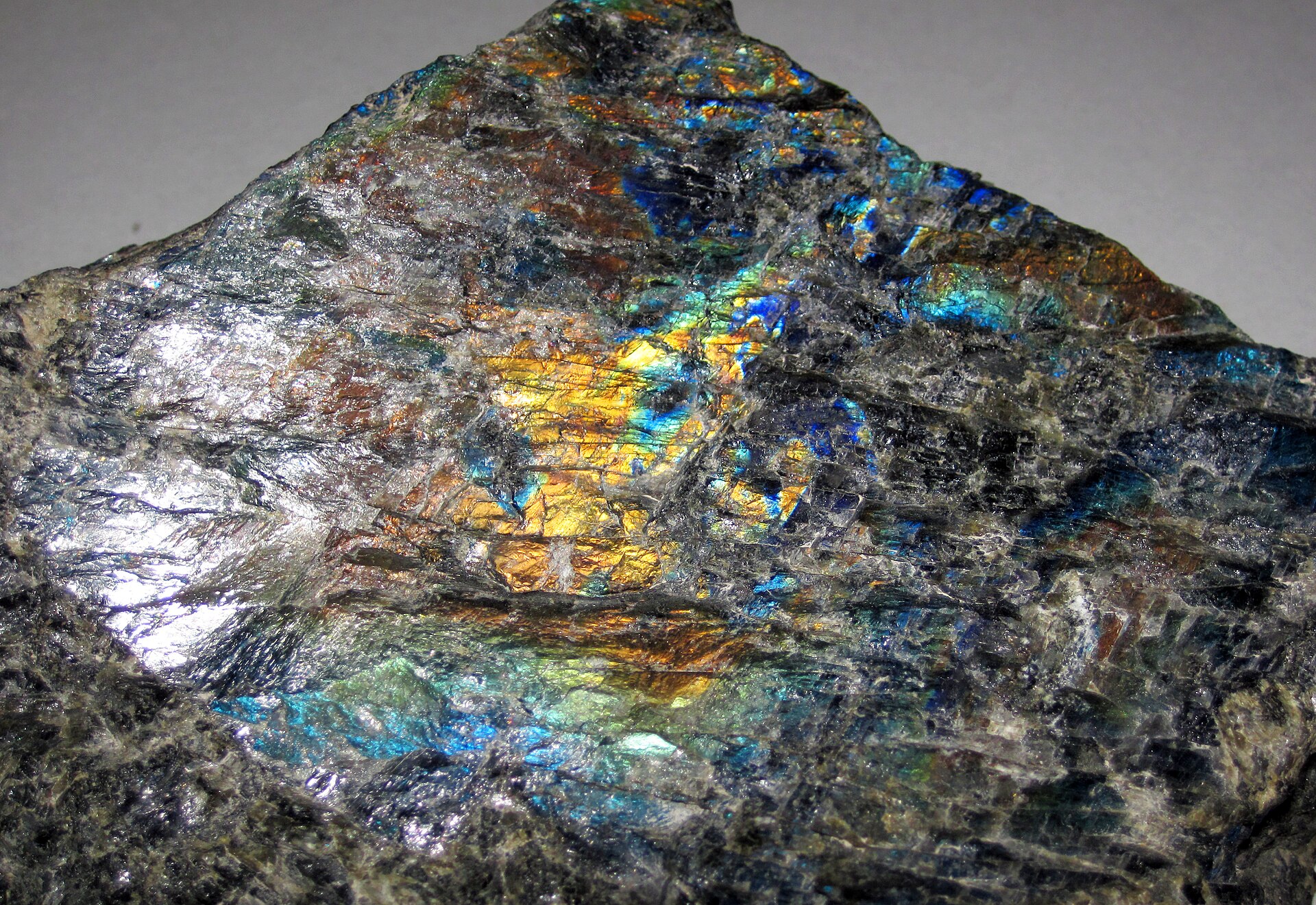 Labradorite mineral specimen — Anorthosite from the Precambrian of Finland. Anorthosite is a coarsely-crystalline, intrusive igneou