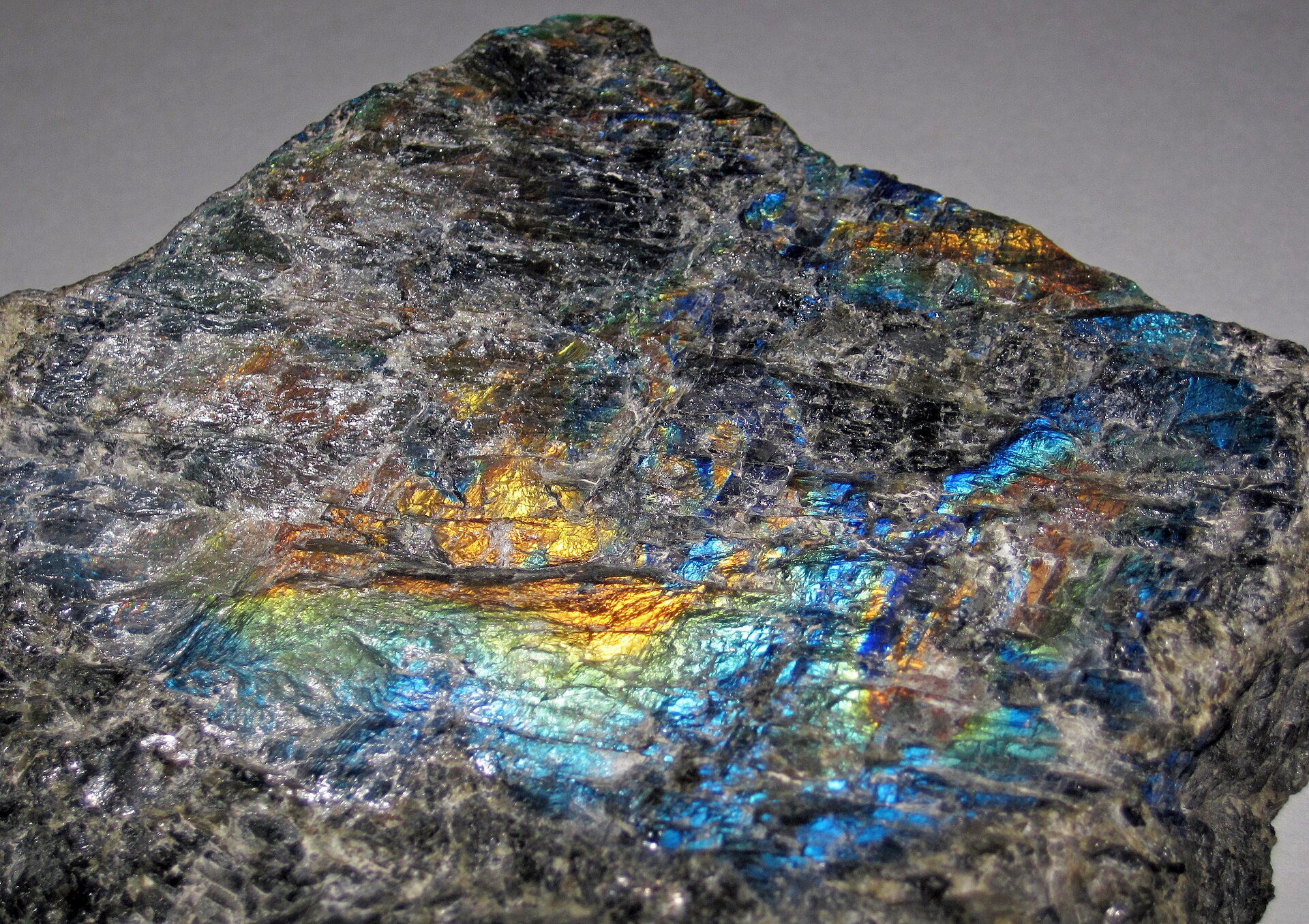 Labradorite mineral specimen — Anorthosite from the Precambrian of Finland. Anorthosite is a coarsely-crystalline, intrusive igneou