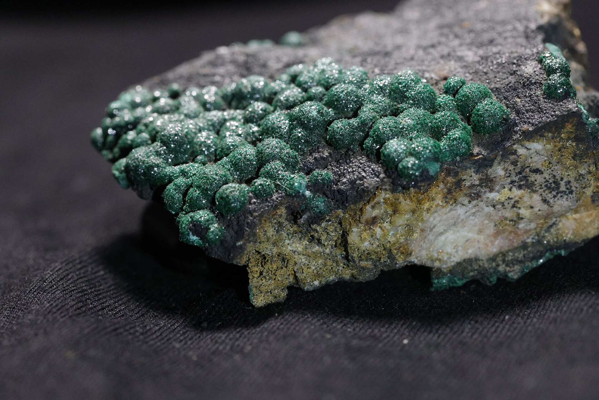 Malachite mineral specimen — Dark green malachite in a botryoidal habit, the crystal part of the specimen is approximately 5 cm a