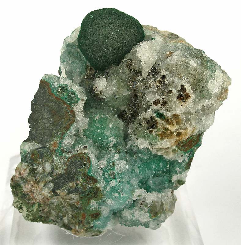 Malachite mineral specimen — Malachite, Quartz Locality: Concepción del Oro, Municipio de Concepción del Oro, Zacatecas, Mexico (