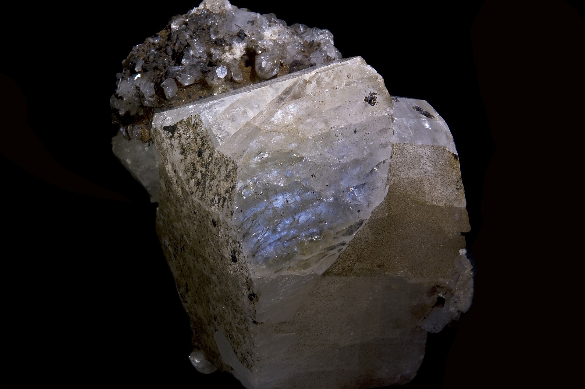 Moonstone mineral adularescence mineral specimen — Adularia (Moonstone)- Adularia showing adularescence - Deposit topotype - Adula Mts, Ticino (Tessin)