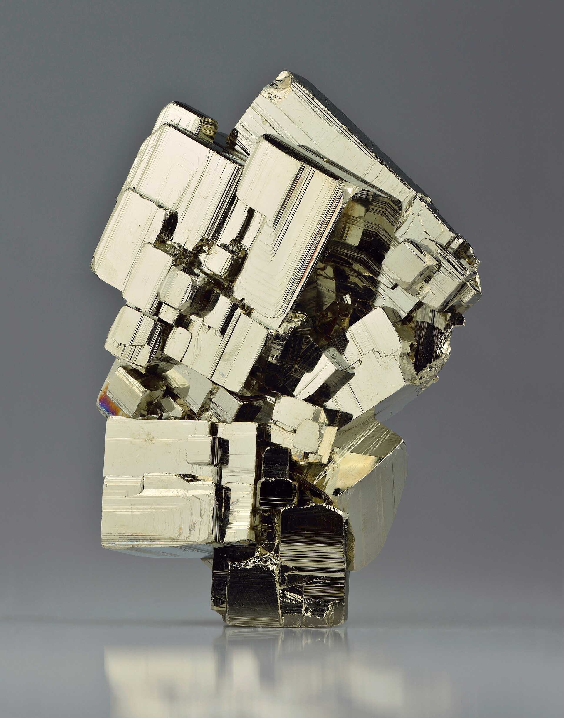 Pyrite mineral specimen — Cubic crystals of pyrite (7.0 × 5.0 × 2.5 cm). Found from Huanzala mine, Huallanca, Bolognesi, Ancas