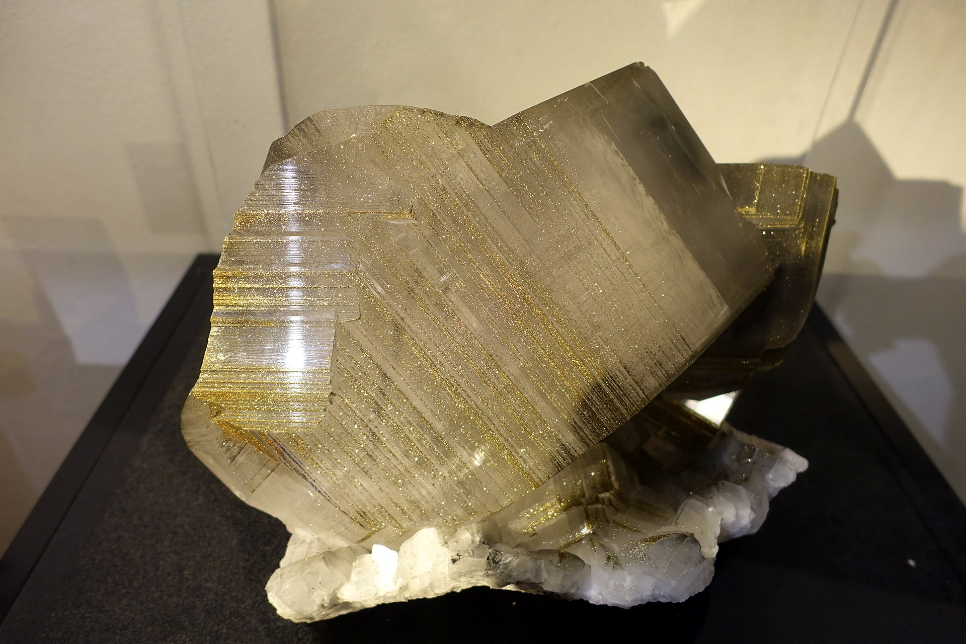 Pyrite mineral specimen — Exhibit in the University of Arizona Mineral Museum - University of Arizona - Tucson, Arizona, USA.