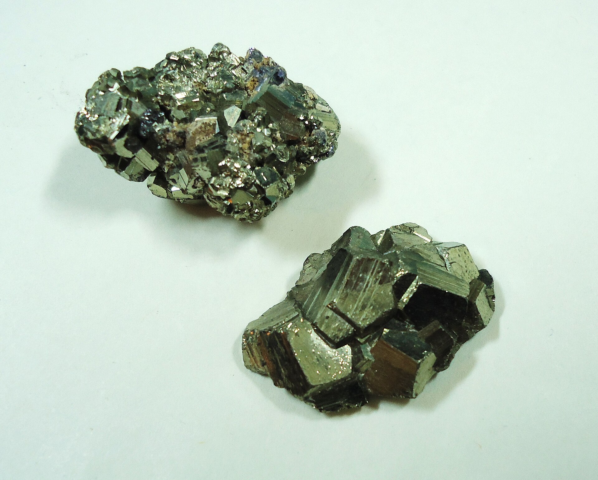 Pyrite mineral specimen — Length: about 25 mm each. Origin: Brazil