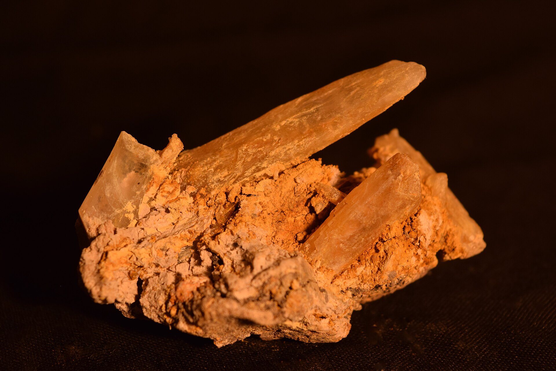 Selenite mineral specimen — Large Gypsum var Selenite crystals with smaller ones in clay matrix